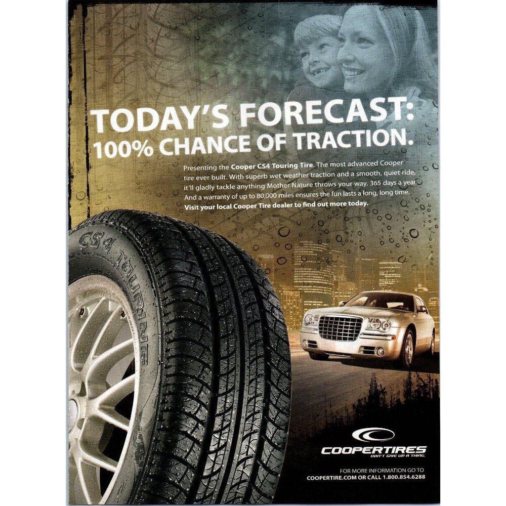 2008 Cooper Tires CS4 Touring Chrysler 300 Sedan Vintage Print Ad Wall Art